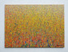 Claim 81 | Abstrakte Landschaft auf Leinwand 100 x 140 cm. Bunte Farben - insbesondere Rot, Gelb, Orange, Weiß, Blau sowie deren Vermischungen ergeben ein organisches Feld. Der Verlauf der Farben ist oben eher punktartig. Nach unten hin wird der Verlauf der Farben auf dem Gemälde immer länger, also strichartig. So entsteht moderne Kunst, die an Natur erinnert. Abstrakte Landschaft. ARTLET | Atelier Hellbusch.