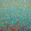 Abstraktes Acrylgemälde in leuchtendem Blau mit roten, gelben und grünen Akzenten von Mark Hellbusch – Claim 104, 2022, 120 x 140 cm.