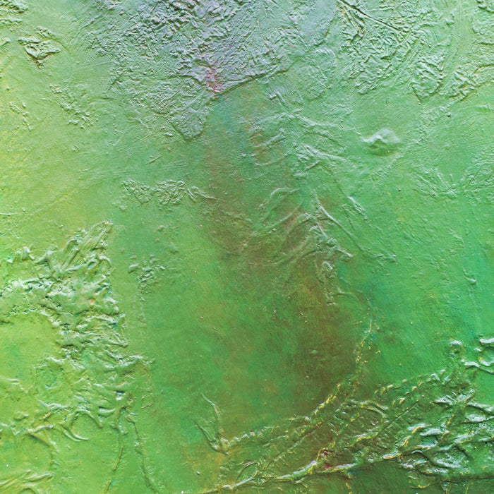 "Clara", 46x48cm,2026 (Ausschnitt): Abstrakte Kunst von Mark Hellbusch in grünen Farben auf Leinwand mit feiner strukturierter Oberfläche.