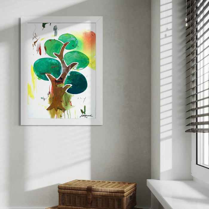 Baum IV (in situ) – grüner Baum in expressiver Ölmalerei aus der Serie Schmiertafel, zeitgenössische Kunst von Mark Hellbusch