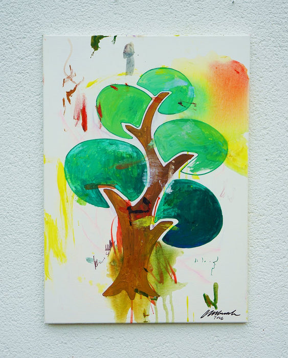 Baum IV (in situ) – grüner Baum in expressiver Ölmalerei aus der Serie Schmiertafel, zeitgenössische Kunst von Mark Hellbusch