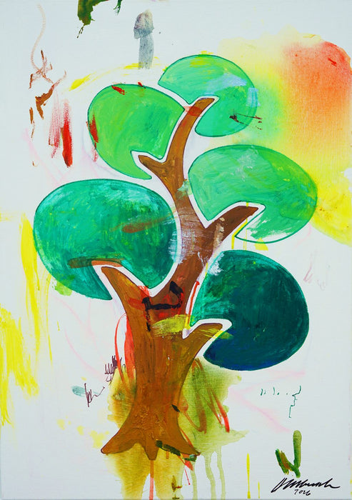 Baum IV – grüner Baum in expressiver Ölmalerei aus der Serie Schmiertafel, zeitgenössische Kunst von Mark Hellbusch