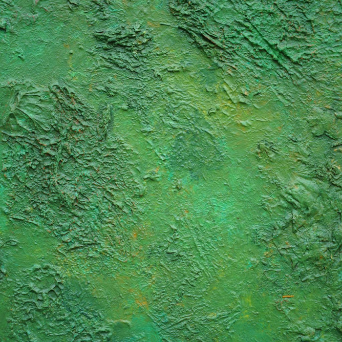 "Harry", 46x48cm, 2026 (Ausschnitt): abstraktes Gemälde von Mark Hellbusch in grünen Farben auf Leinwand mit feiner strukturierter Oberfläche