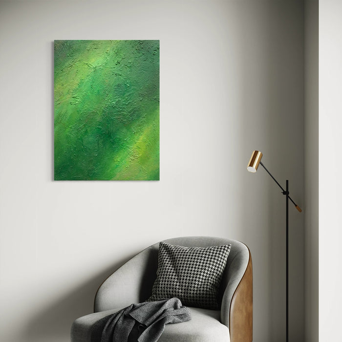 "Jack", 60x80cm,2026 (in situ): moderne Kunst von Mark Hellbusch in grünen Farben auf Leinwand mit tiefer strukturierter Oberfläche.