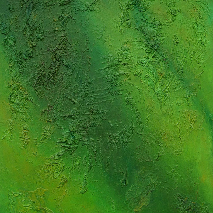 "Melanie", 50x70 cm, 2026 (Ausschnitt): Kunst in Grün auf Leinwand von Mark Hellbusch mit organischen Strukturen und tiefer Farbschichtung
