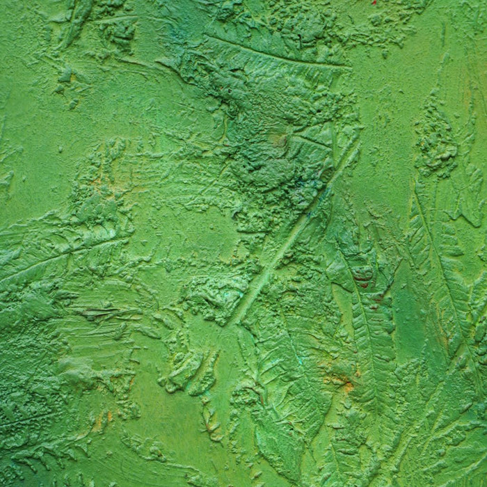 "Melanie", 50x70 cm, 2026 (Ausschnitt): Kunst in Grün auf Leinwand von Mark Hellbusch mit organischen Strukturen und tiefer Farbschichtung