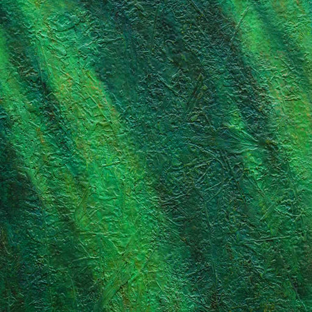 Abstraktes Gemälde „Monika“ mit grünen Farbverläufen und organischen Strukturen, 70 × 60 cm, 2023, Acryl auf Leinwand – Atelier Hellbusch