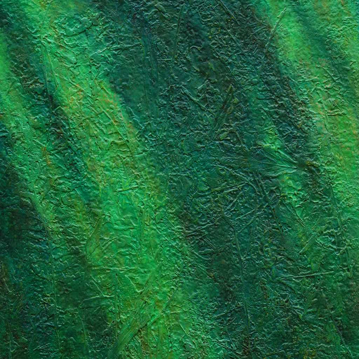 Abstraktes Gemälde „Monika“ mit grünen Farbverläufen und organischen Strukturen, 70 × 60 cm, 2023, Acryl auf Leinwand – Atelier Hellbusch