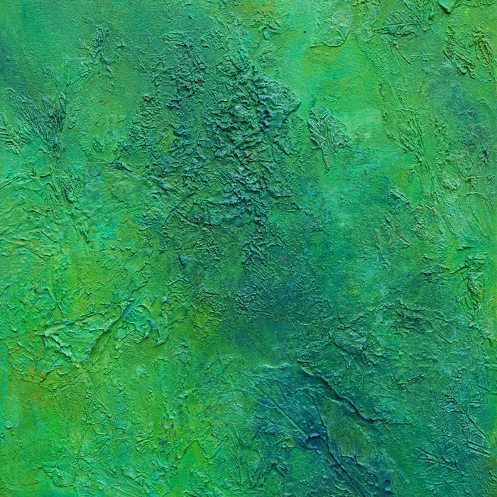 Abstraktes Gemälde „Nushi“ in 50 × 40 cm, 2025, grüne Ölmalerei mit organischen Strukturen auf Leinwand – Atelier Hellbusch