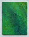 Abstraktes Gemälde „Nushi“ in 50 × 40 cm, 2025, grüne Ölmalerei mit organischen Strukturen auf Leinwand (in situ) – Atelier Hellbusch