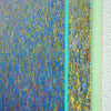 Großes abstraktes Gemälde „RE 12“ von Mark Hellbusch, 120x110 cm (Seitenaufnahme). Entstanden aus zwei überarbeiteten Leinwänden, verbindet das Werk intensive Blau-, Grün- und Gelbtöne mit feinen Strukturen und lebendigen Farbübergängen. Die doppelte Rahmung mit schmalem Innenrahmen und Schattenfuge betont die räumliche Tiefe. Ausdrucksstarke, zeitgenössische Kunst über Transformation und kreative Erneuerung.