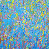 Großes abstraktes Gemälde „RE 12“ von Mark Hellbusch, 120x110 cm (Ausschnitt). Entstanden aus zwei überarbeiteten Leinwänden, verbindet das Werk intensive Blau-, Grün- und Gelbtöne mit feinen Strukturen und lebendigen Farbübergängen. Die doppelte Rahmung mit schmalem Innenrahmen und Schattenfuge betont die räumliche Tiefe. Ausdrucksstarke, zeitgenössische Kunst über Transformation und kreative Erneuerung.