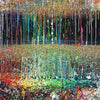 Abstraktes Gemälde „RE 13“ auf schwarzem Hintergrund mit bunten Farbspritzern, 180x120 cm, aus der Kollektion „Reste eines Experiments“. Künstler Mark Hellbusch