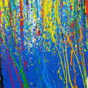 Zeitgenössisches Gemälde „RE 16“ mit kräftigen Farben und abstrakten Formen im Großformat (120 x 150 cm, Nahaufnahme). Teil der Serie „Reste eines Experiments“, gemalt 2024 vom Künstler Mark Hellbusch.