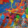 Zeitgenössisches Gemälde „RE 16“ mit kräftigen Farben und abstrakten Formen im Großformat (120 x 150 cm, Nahaufnahme). Teil der Serie „Reste eines Experiments“, gemalt 2024 vom Künstler Mark Hellbusch.