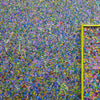 Buntes Gemälde „RE 17“ (Nahaufnahme) mit unzähligen farbigen Punkten auf 100x140 cm Leinwand. Teil der Serie „Reste eines Experiments“, inspiriert von „Organic Grounds“. Entstanden 2024, Künstler Mark Hellbusch