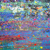 XXL-Gemälde „RE 19“ (Nahaufnahme). Bunte Farben auf schwarzem Hintergrund 210x150 cm, aus der Kollektion „Reste eines Experiments“. Künstler Mark Hellbusch