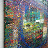 XXL-Gemälde „RE 19“ (Seitenaufnahme). Bunte Farben auf schwarzem Hintergrund 210x150 cm, aus der Kollektion „Reste eines Experiments“. Künstler Mark Hellbusch