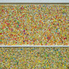 RE3 ist ein Kunstwerk bestehend aus zwei "Organic Grounds" (Nahaufnahme). Viele helle bunte Farbpunkte verwandeln sich nach unten hin in Farbstriche. Sie werden in ihrer Farblichkeit auch kräftiger: Braun, Gelb, Orange, Ocker und Blau sind zu sehen. Die aufeinander geklebte Bilder sind beide weiß eingerahmt. Zeitgenössische Kunst. ARTLET - Atelier Hellbusch