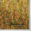 RE3 ist ein Kunstwerk bestehend aus zwei "Organic Grounds" (Nahaufnahme). Viele helle bunte Farbpunkte verwandeln sich nach unten hin in Farbstriche. Sie werden in ihrer Farblichkeit auch kräftiger: Braun, Gelb, Orange, Ocker und Blau sind zu sehen. Die aufeinander geklebte Bilder sind beide weiß eingerahmt. Zeitgenössische Kunst. ARTLET - Atelier Hellbusch