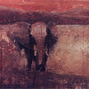 Ölgemälde „Redwind and Elephant“ in Rot- und Brauntönen, abstrakt-expressive Malerei mit afrikanischem Elefantenmotiv, verkauft, Atelier Hellbusch