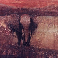 Ölgemälde „Redwind and Elephant“ in Rot- und Brauntönen, abstrakt-expressive Malerei mit afrikanischem Elefantenmotiv, verkauft, Atelier Hellbusch