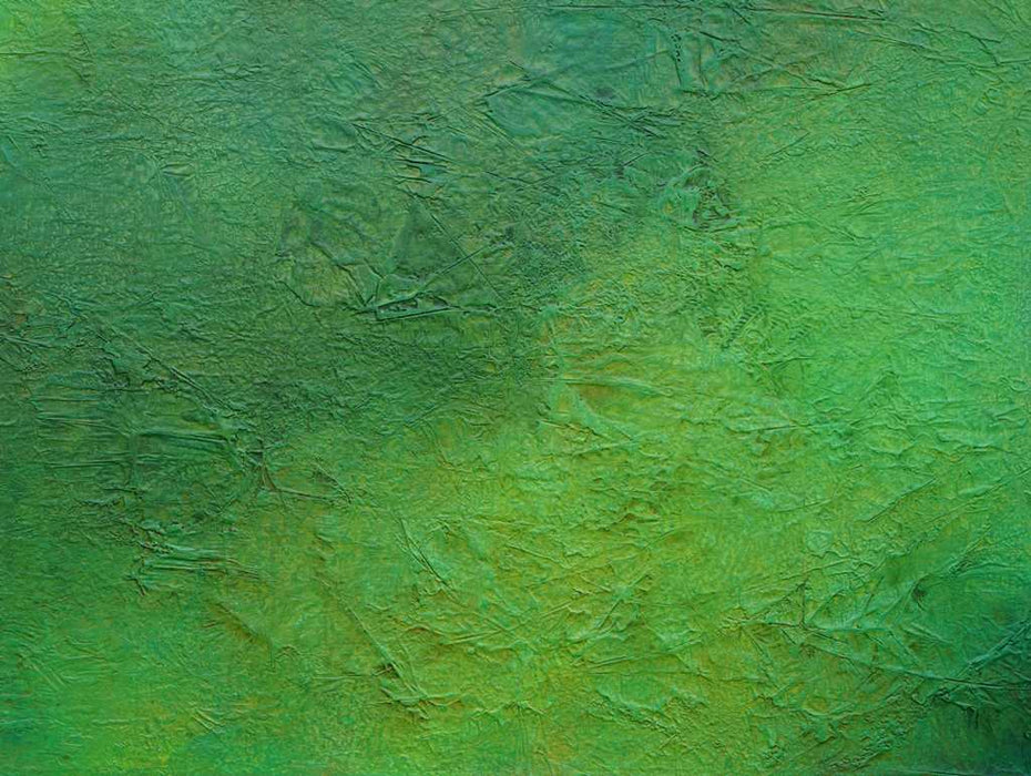 Abstraktes Gemälde „Sandra“ mit grünen Farbflächen und organischen Strukturen, 100 × 130 cm, 2023, Acryl auf Leinwand – Atelier Hellbusch