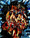 Schwätzender Mensch – Acrylbild, kubistische Figur in Bewegung, facettierte Malerei in Blau und Rot, 1989, Atelier Hellbusch.