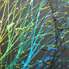 Ein rundes, abstraktes Kunstwerk (Splash 66, Ausschnitt) mit einem dynamischen Wirbel aus bunten Farben auf schwarzem Hintergrund, das Energie und Bewegung symbolisiert. Atelier Hellbusch
