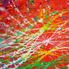 Dynamisches Actionpainting "Splash 58" (Nahaufnahme) auf runder Leinwand, 140 cm Durchmesser, gemalt 2024 von Mark Hellbusch.