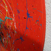 Dynamisches Actionpainting "Splash 58" auf runder Leinwand, 140 cm Durchmesser, gemalt 2024 von Mark Hellbusch.
