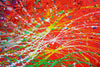 Dynamisches Actionpainting "Splash 58" auf runder Leinwand, 140 cm Durchmesser, gemalt 2024 von Mark Hellbusch (Nahaufnahme).