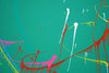 Abstraktes Gemälde "Splash 70" (Nahaufnahme) in den Farben Grün, Rot, Blau und Weiß, 120 cm Durchmesser, moderne Kunst für Ihr Zuhause. Künstler: Mark Hellbusch.