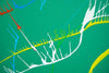 Abstraktes Gemälde "Splash 70" (Nahaufnahme) in den Farben Grün, Rot, Blau und Weiß, 120 cm Durchmesser, moderne Kunst für Ihr Zuhause. Künstler: Mark Hellbusch.