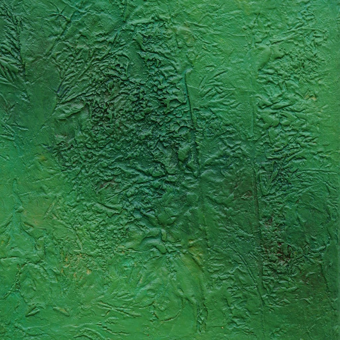 Abstraktes Gemälde „Wei“ in 30 × 24 cm, 2025, grüne Ölmalerei mit organischen Strukturen und Tiefe auf Leinwand – Atelier Hellbusch