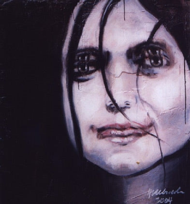 Expressives Portrait „Zara“ mit fragmentierter Gesichtsdarstellung und mehrfach betonten Augen, 140 × 150 cm, 2004, Öl auf Leinwand – Atelier Hellbusch