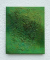 Abstraktes Gemälde „Ahmed“ in 30 × 24 cm, 2025, grüne Malerei mit organischen Strukturen, Acryl und Öl auf Leinwand – Atelier Hellbusch