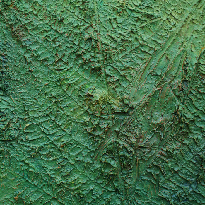 Abstraktes Gemälde „Ahmed“ in 30 × 24 cm, 2025, grüne Malerei mit organischen Strukturen, Acryl und Öl auf Leinwand (Nahaufnahme) – Atelier Hellbusch