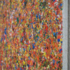 Claim 65 - Moderne großformatige Kunst auf Leinwand 120 x 160 cm (Seitenperspektive). Bunte Farben - insbesondere Rot, Gelb, Orange, Weiß, Blau sowie deren Vermischungen ergeben ein organisches Feld. Der Verlauf der Farben ist oben eher punktartig. Nach unten hin wird der Verlauf der Farben auf dem Gemälde immer länger, also strichartig. So entsteht ein räumliches Bild, dass an Natur erinnert. ARTLET - Atelier Hellbusch.