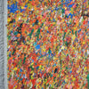 Claim 65 - Moderne großformatige Kunst auf Leinwand 120 x 160 cm (Seitenperspektive). Bunte Farben - insbesondere Rot, Gelb, Orange, Weiß, Blau sowie deren Vermischungen ergeben ein organisches Feld. Der Verlauf der Farben ist oben eher punktartig. Nach unten hin wird der Verlauf der Farben auf dem Gemälde immer länger, also strichartig. So entsteht ein räumliches Bild, dass an Natur erinnert. ARTLET - Atelier Hellbusch.