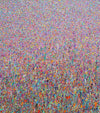 Abstraktes Gemälde 'Claim 106' von Mark Hellbusch (110x100 cm), das eine moderne Landschaft in lebhaften Pink- und anderen bunten Farben darstellt. Die dynamische Textur und die dichte Farbschichtung schaffen eine beeindruckende visuelle Tiefe.