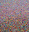 Abstraktes Gemälde 'Claim 106' von Mark Hellbusch (110x100 cm), das eine moderne Landschaft in lebhaften Pink- und anderen bunten Farben darstellt. Die dynamische Textur und die dichte Farbschichtung schaffen eine beeindruckende visuelle Tiefe.