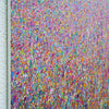 Abstraktes Gemälde 'Claim 106' von Mark Hellbusch (110x100 cm, Seitenperspektive), das eine moderne Landschaft in lebhaften Pink- und anderen bunten Farben darstellt. Die dynamische Textur und die dichte Farbschichtung schaffen eine beeindruckende visuelle Tiefe.