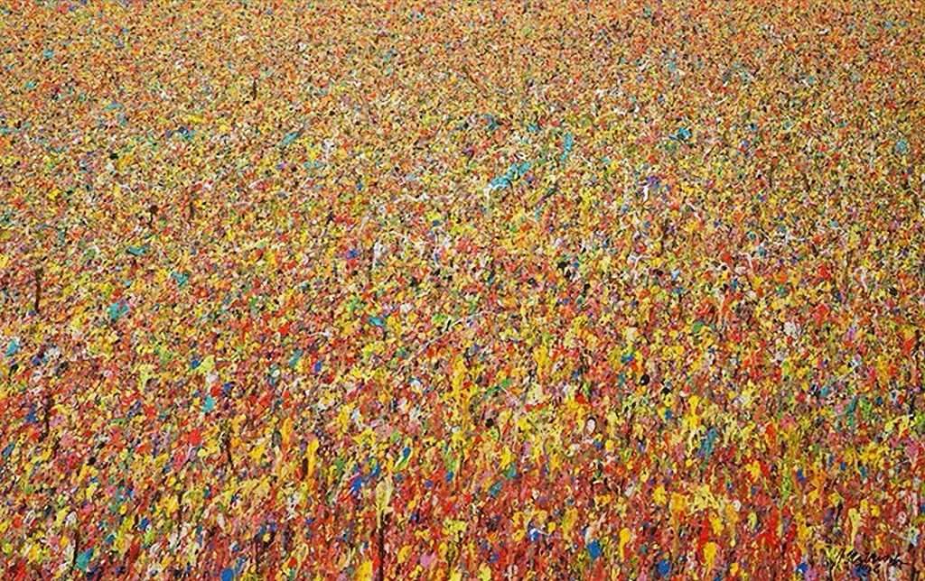 Abstraktes Acrylgemälde „Claim 37“ (70 × 100 cm, 2022) mit intensivem Farbspiel in Gelb, Orange, Rot und Türkis – leuchtend, expressiv, atmosphärisch – Atelier Hellbusch.