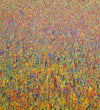 Abstraktes Acrylgemälde „Claim 47“ (120 × 130 cm, 2022) mit floralen, leuchtenden Farben in Gelb, Lila, Pink, Orange und Blau. Vielschichtig, sommerlich, bewegt – Atelier Hellbusch.