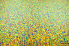 Abstraktes Gemälde „Claim 94“ mit intensiven Gelb- und Blautönen in 100 × 150 cm, 2019, Acryl auf Leinwand – Atelier Hellbusch