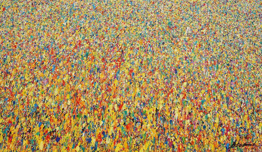 Großformatiges abstraktes Gemälde „Claim 97“ von Mark Hellbusch in kräftigen Farben – 70x120 cm, Acryl auf Leinwand, 2021, verkauft