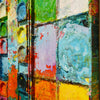 "Cooling" zeigt moderne Kunst auf dem Farbkasten (65 x 72 cm, Seitenansicht). Zu sehen ist das Gemälde in Wiesbaden. In den Mischfächer (links) sind orangene, grüne und blaue Farben. Rechts befinden sich 9 Farbteller mit den bunten Farben eines Farbkastens. In den Zwischenräumen sind Farbkleckse und -flecken sichtbar. Diese experimentelle, sehr moderne Malerei kann man zum realistischen Preis online oder in Wiesbaden kaufen. Kunst. ARTLET | Atelier Hellbusch.