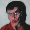 Expressives Portrait „Der Praktikant“ mit mehrfach betonten Augen und Mund, 100 × 110 cm, 2002, Öl auf Leinwand – Atelier Hellbusch