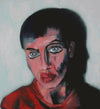 Expressives Portrait „Der Praktikant“ mit mehrfach betonten Augen und Mund, 100 × 110 cm, 2002, Öl auf Leinwand – Atelier Hellbusch